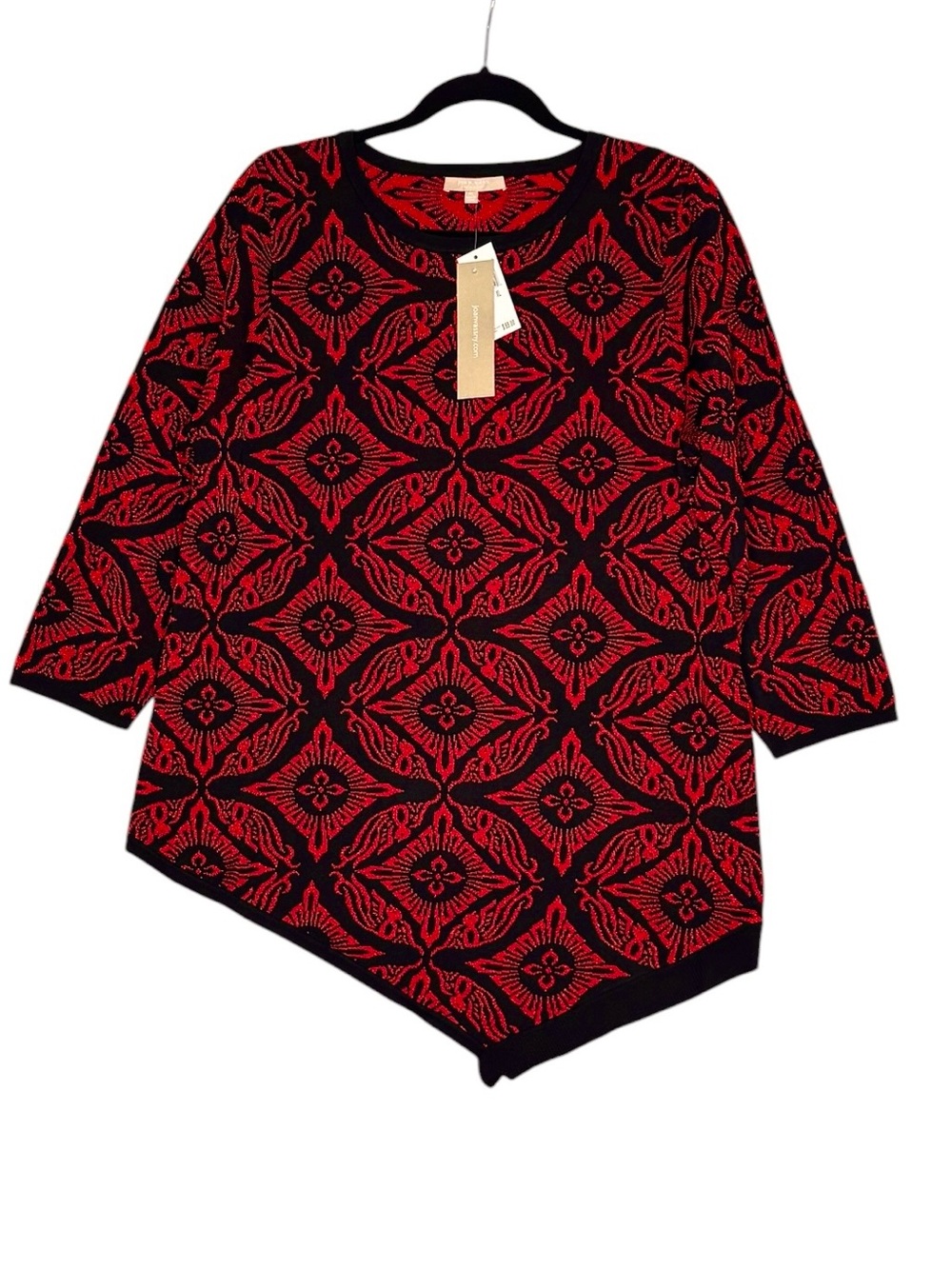 Joan Vass Women’s New York Jacquard Asymmetrical Hem Tunic Sweater XL NEW